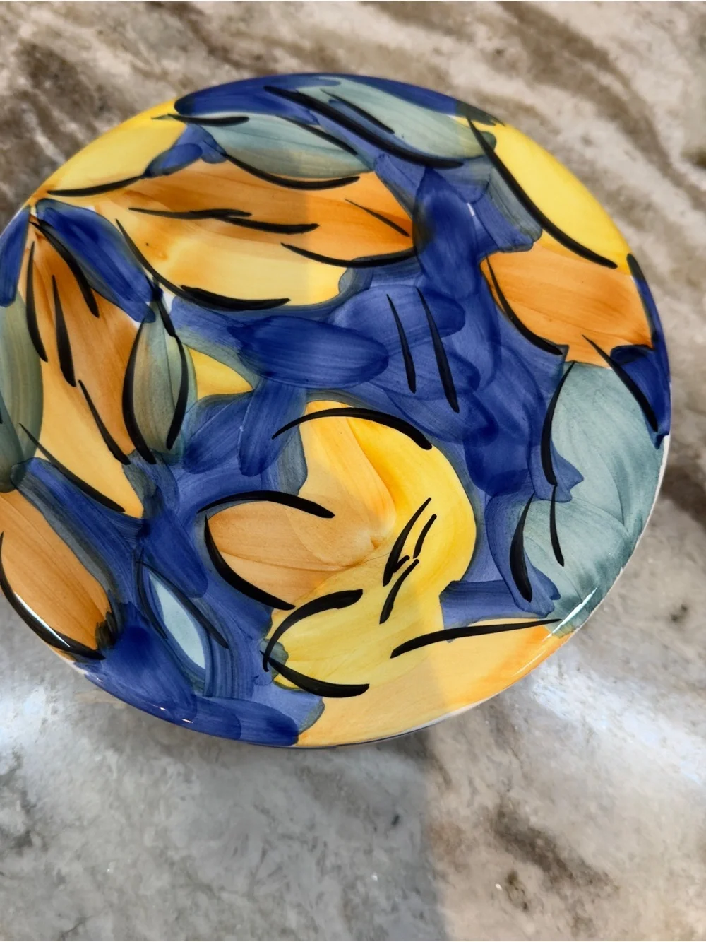 5 Pier 1 Italy Hand Painted 8” Salad Dessert Plates Blue Yellow Set of 5